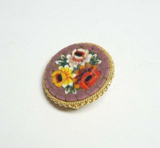 Vintage Micro Mosaic Brooch/Pin - 3 Roses - Red,  Yellow,  White on Lavender - ITALY 3