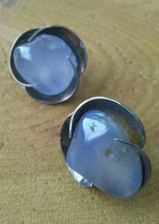 Vintage Sterling Silver Screw Back Earrings With Moonglow Type Stone.