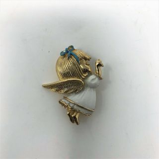 Vintage Sarah Coventry Adorable Blue & Gold Angel Brooch Pin