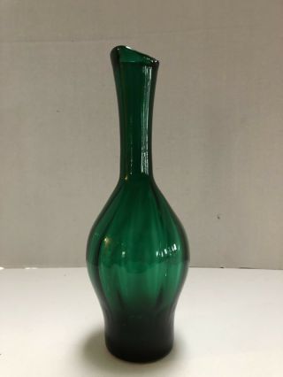 Vtg Blenko Glass Optic Vase 64d Joel Myers Emerald Green