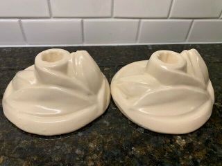 Vintage 1940s Mccoy Matte White 5 " Lily Bud Candle Holders