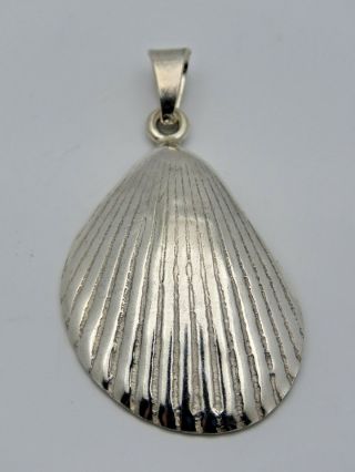 Vintage Mexico Sterling Large Hand Crafted Seashell Pendant