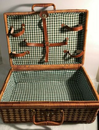 Vintage Picnic Basket With Gingham Lining 18x12 "