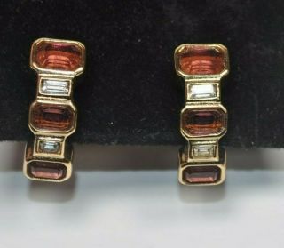 Vintage Signed Christian Dior Purple Clear Rhinestone Gold Tone Clip On Earrings
