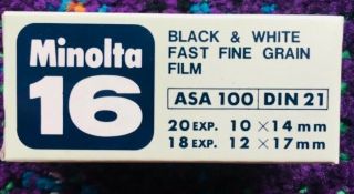 Minolta 16 Asa 100 Din 21 Black White Film Fast Fine Grain Cartridge Nos