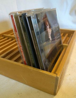 Vintage 24 CD Holder Napa Valley Box Company Wood Media Tabletop Display Storage 4