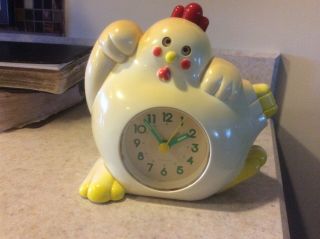 Vtg 1970s Chicken Rooster Rhythm Alarm Clock Japan Eyes Open Close Clucks Crows