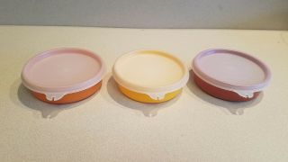 Vintage Set Of Three (3) Tupperware 4 1/2 " Round Plastic Containers With Lids
