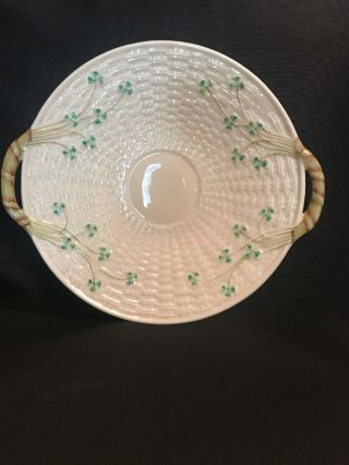 Vintage Belleek Irish Porcelain 2nd Green Mark 9.  5”handled Shamrock Cake Plate