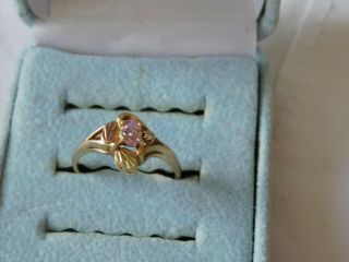 Vintage 10k Yellow Gold Black Hills Gold Ring With Pink Ice Or C.  Z.  Size 7