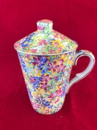 Good Vintage Royal Winton Wild Flowers Chintz Lidded Chocolate Cup.  C1940.