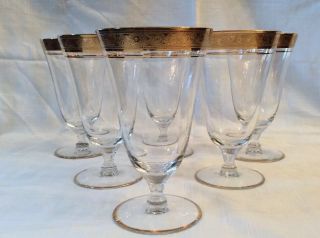 6 Vintage Gold Rimmed Tiffin Franciscan Minton Clear Iced Tea Footed Glasses