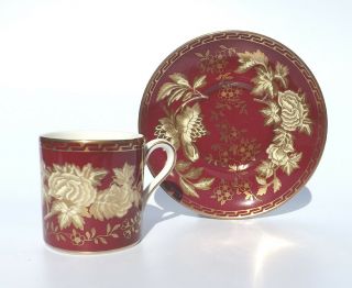 Vintage Wedgwood Porcelain - Ruby Tonquin Pattern - Coffee Can & Saucer