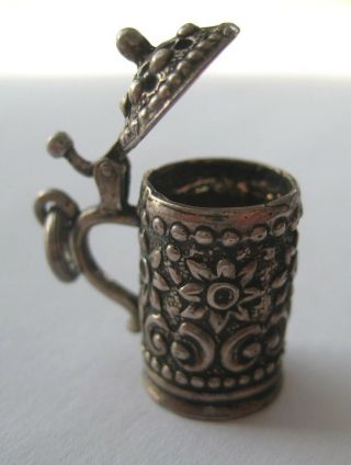 VINTAGE 800 Silver German BEER STEIN Mug Bracelet Charm Lid Opens Edelweiss 2