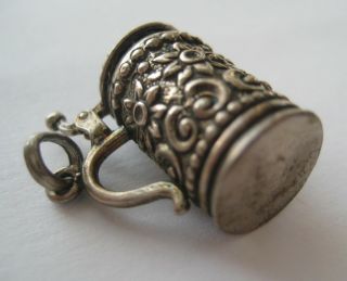 VINTAGE 800 Silver German BEER STEIN Mug Bracelet Charm Lid Opens Edelweiss 3