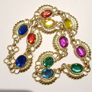 Vtg runway gold tone multicolored blue teal purple red yellow cabochons necklace 2