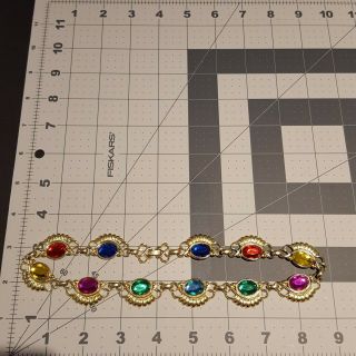 Vtg runway gold tone multicolored blue teal purple red yellow cabochons necklace 6