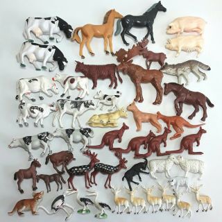 Farm Zoo Animal Figure Toy Figurine Horse Cow Deer Kangaroo Vintage Bulk Lotc