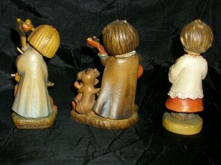 3 Vintage Carved Wood Figures Anri Musicians with Animals 3 