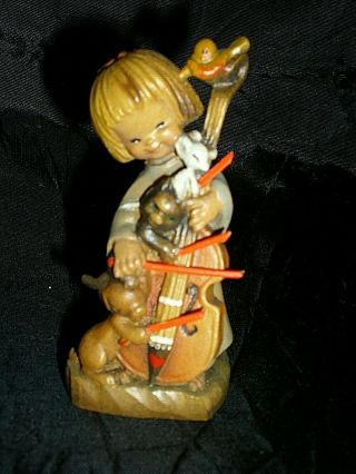 3 Vintage Carved Wood Figures Anri Musicians with Animals 3 