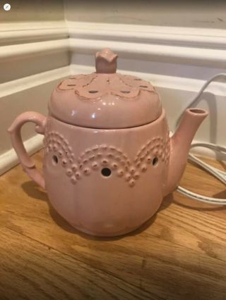 Scentsy Electric Wax Candle Warmer Vintage Pink Teapot,  Retired Shabby Chic