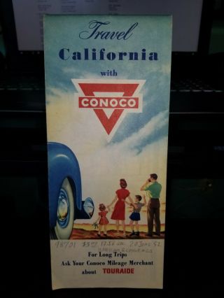 1952 Conoco Oil California Vintage Road Map