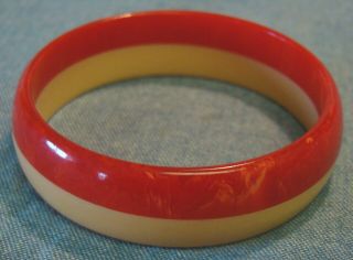 Vintage Two - Tone Bakelite Bangle Bracelet Marbled Red & Yellow