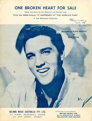 Elvis Presley - One Broken Heart - Vintage Sheet Music Australia