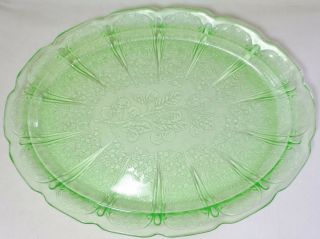 Vintage Cherry Blossom Green Depression Glass Jeannette - 11 " Oval Platter