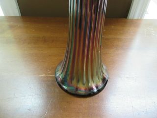 Vintage Fenton Fine Rib Carnival Glass Cobalt Blue Iridescent Swung Vase 15 