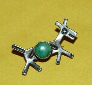 Vintage Native Navajo " Fred Harvey Era " Sterling Silver & Turquoise " Horse " Pin