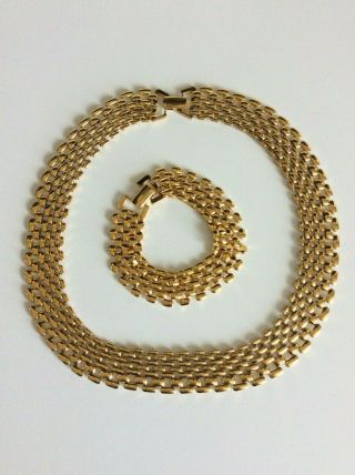 Vtg Signed Napier Gold Tone Chain Link Choker Collar Necklace Bracelet 2 Pc Set