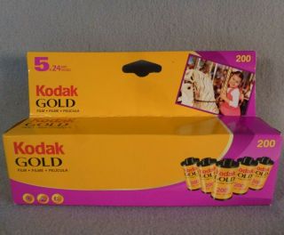 Kodak Gold 200 5 Rolls 35mm Color Film 120 Exp 5x24 Box Expired 9/2008