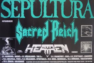 Tour Poster Sepultura Ft.  Sacred Reich Heathen 1990 Vintage German Concert Metal