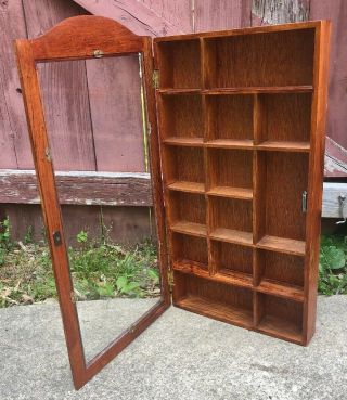 Vintage Wood W/Etched Glass Door Wall Hanging Curio Cabinet Shelf For Miniatures 2