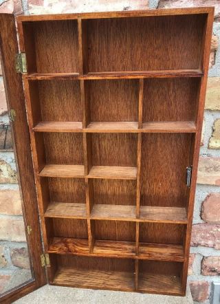 Vintage Wood W/Etched Glass Door Wall Hanging Curio Cabinet Shelf For Miniatures 5