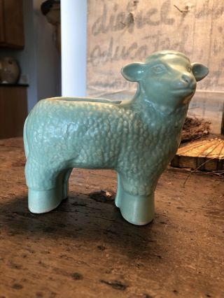 Vintage Matt Green Ceramic/art Pottery Lamb Planter,  Possibly Mccoy No Mark