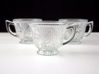 Jeannette Iris Footed Cups Set Vintage Crystal Clear Glass Tea Coffee Cup 2 7/8 "