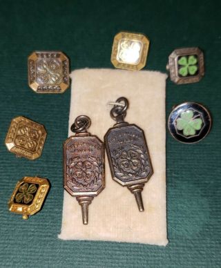 Vintage Batch Of.  4 - H Club Shamrock Pins & Two Award Pins