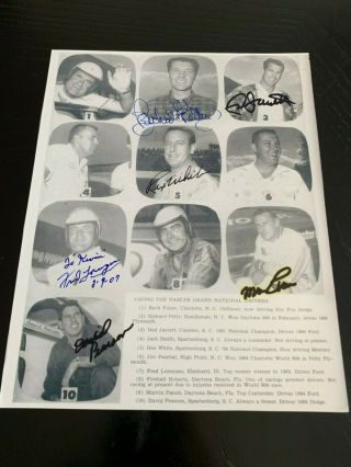 Vintage Nascar Photo Signed By Petty,  Jarrett,  White,  Lorenzen,  Panch,  Pearson