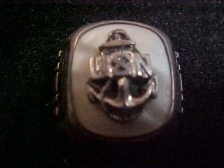 Vtg United States Navy Usn Sterling Silver Mother Of Pearl Ring Size 7