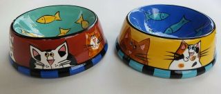 Vintage 2001 Catzilla Cat Food And Water Bowls Candace Reiter