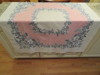 Vintage Cotton Tablecloth Grey,  Pink & White Size 52.  5 " X 46.  5 " Vine Print