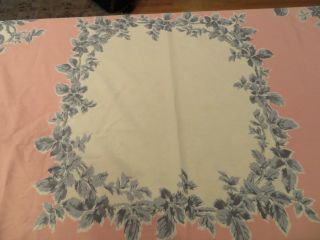 Vintage Cotton Tablecloth Grey,  Pink & White Size 52.  5 