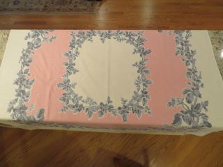 Vintage Cotton Tablecloth Grey,  Pink & White Size 52.  5 