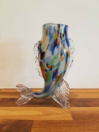 Vintage Murano Art Glass Fish Vase 17cm Tall