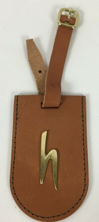 Vintage Hartmann Brown Leather Luggage Id Tag Gold Colored H And Strap Buckle