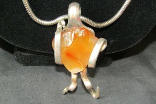 Vintage Handcrafted Agate And Abstract Man Art Work Pendant Necklace