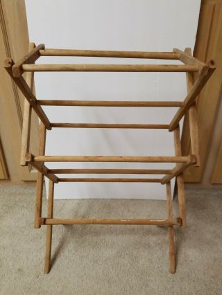 VINTAGE SMALL SALESMAN SAMPLE WOOD CLOTHES DRYING RACK WITH ADVERTISING 2