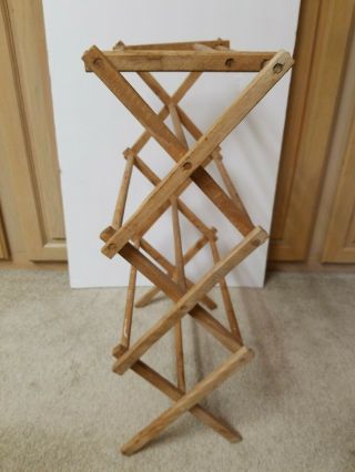 VINTAGE SMALL SALESMAN SAMPLE WOOD CLOTHES DRYING RACK WITH ADVERTISING 3
